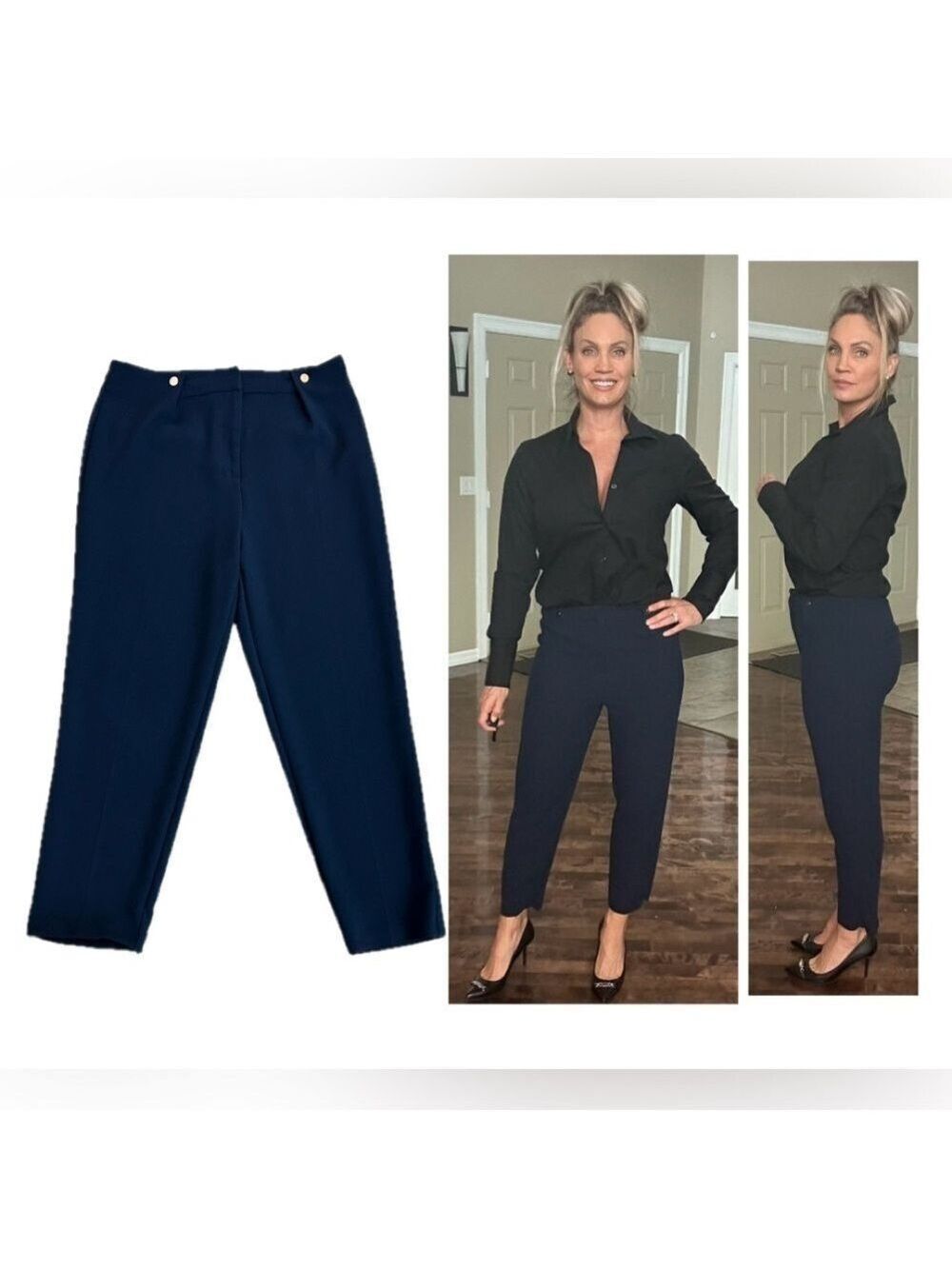 Topshop midnight Navy blue tapered ankle length trouser dress pants pull on Sz 8
